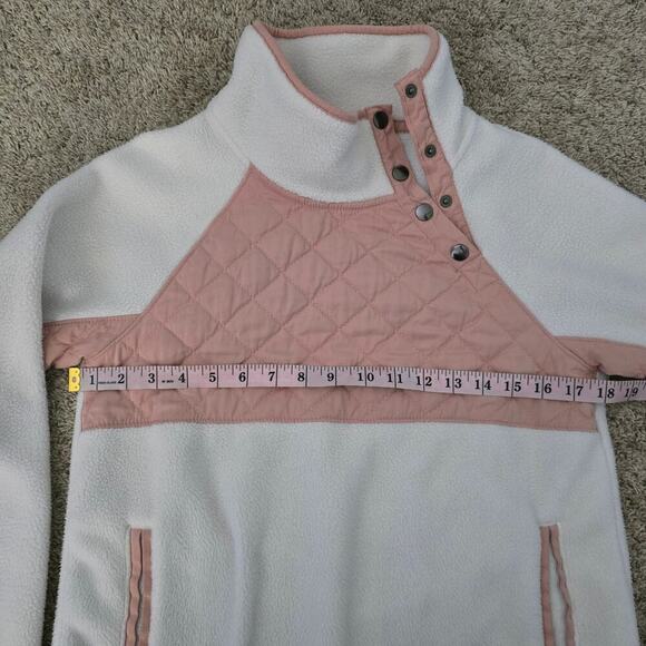 Abercrombie & Fitch XS Quilted Fleece Pullover Pink Cream Snap Cozy Loungewear - Picture 6 of 9